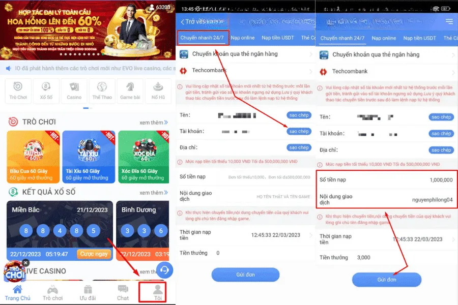 nạp tiền sodo qua ngân hàng