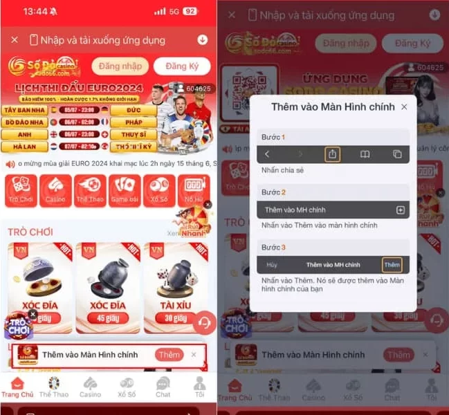 thêm vào màn hình chính tải app sodo